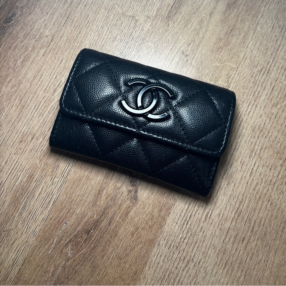 Chanel Quilted Caviar CC Flap Card Holder Black with Black Hardware